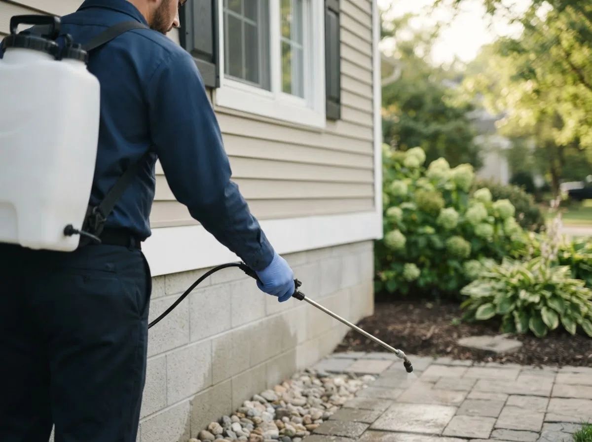 Pest control technician inspecting a home in Ivoryton, CT